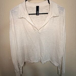 Bobi Large 100% Cotton Longsleev Women's White Collard Top